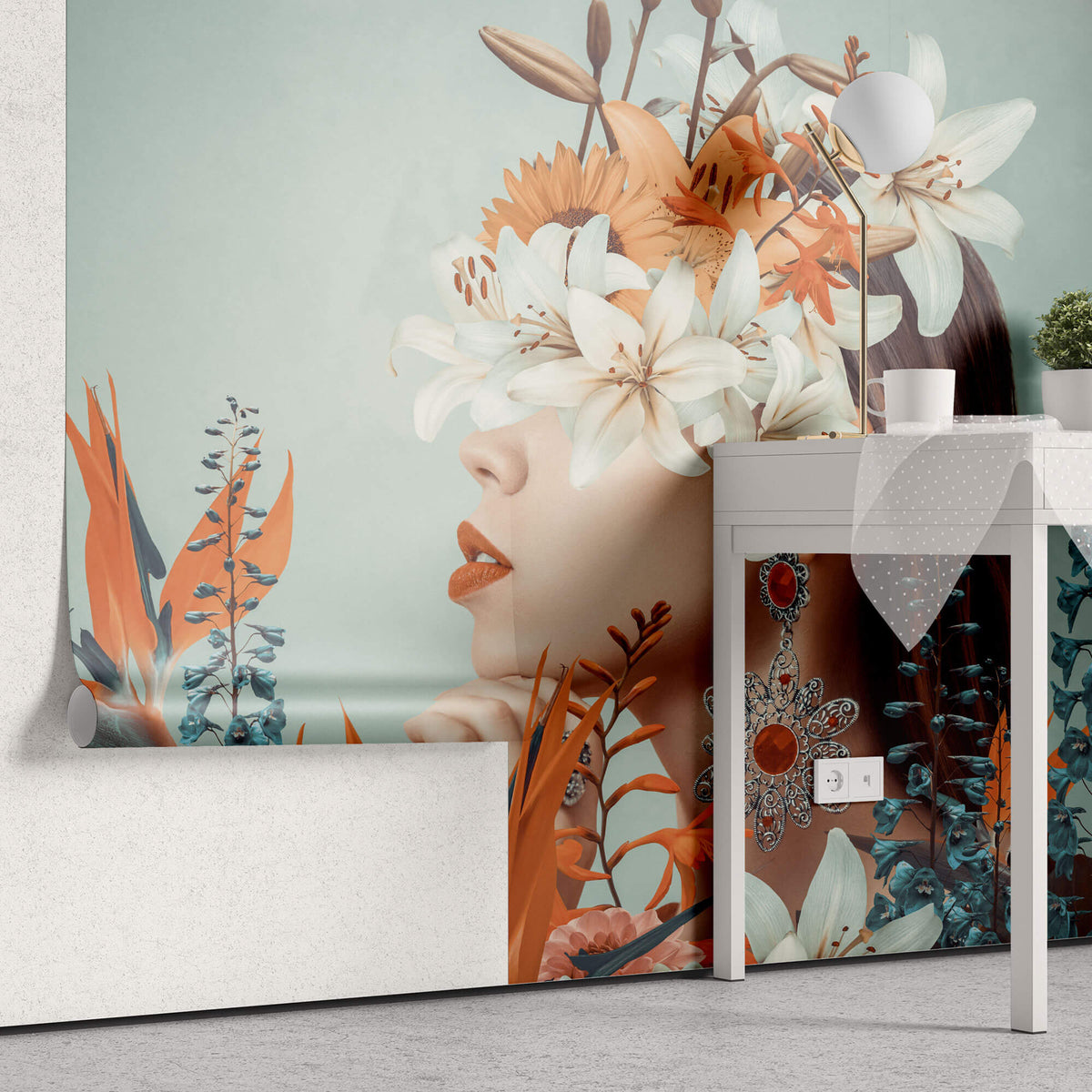 Tapet Personalizat Fine Art cu figura feminina inflorita - BIRD OF PARADISE WOMAN