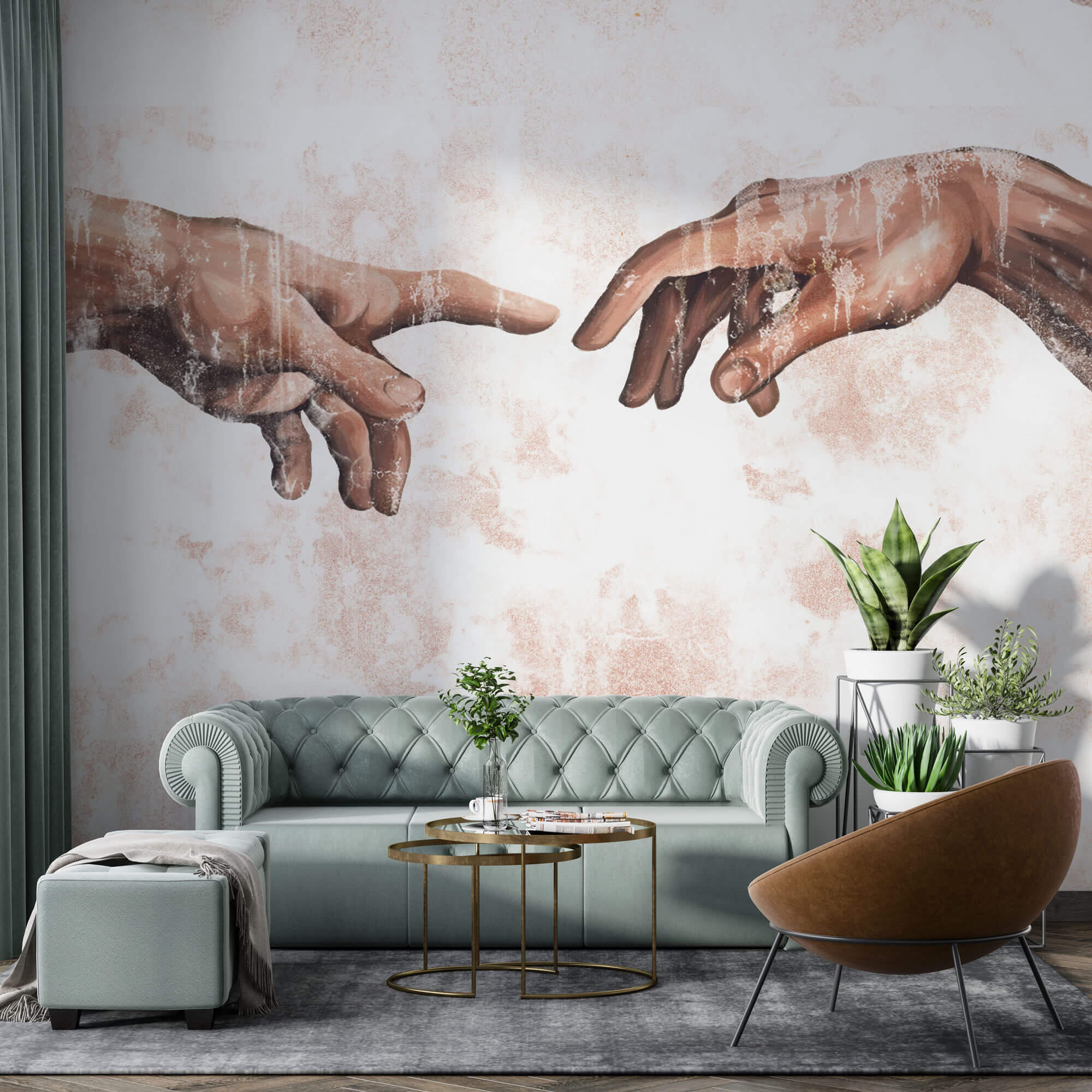 Tapet Personalizat Fine Art cu Creatia in varianta abstracta si cu textura vintage - THE CREATION BEIGE