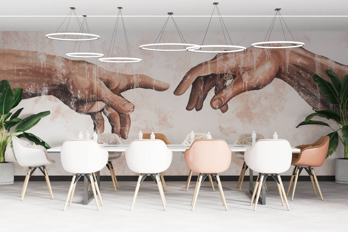 Tapet Personalizat Fine Art cu Creatia in varianta abstracta si cu textura vintage - THE CREATION BEIGE