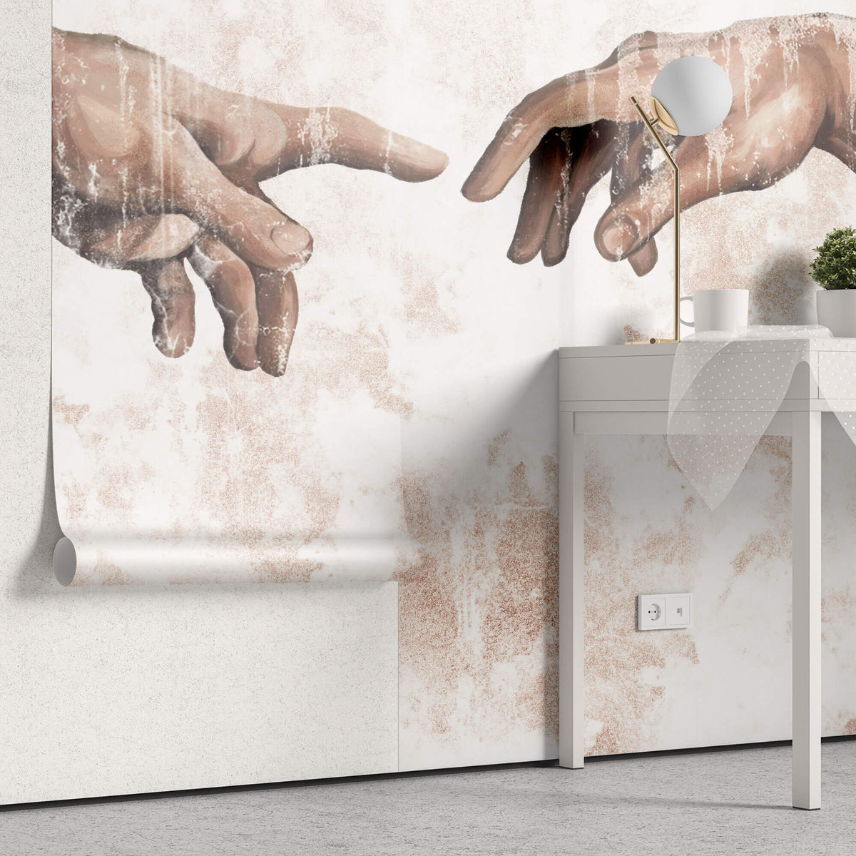 Tapet Personalizat Fine Art cu Creatia in varianta abstracta si cu textura vintage - THE CREATION BEIGE