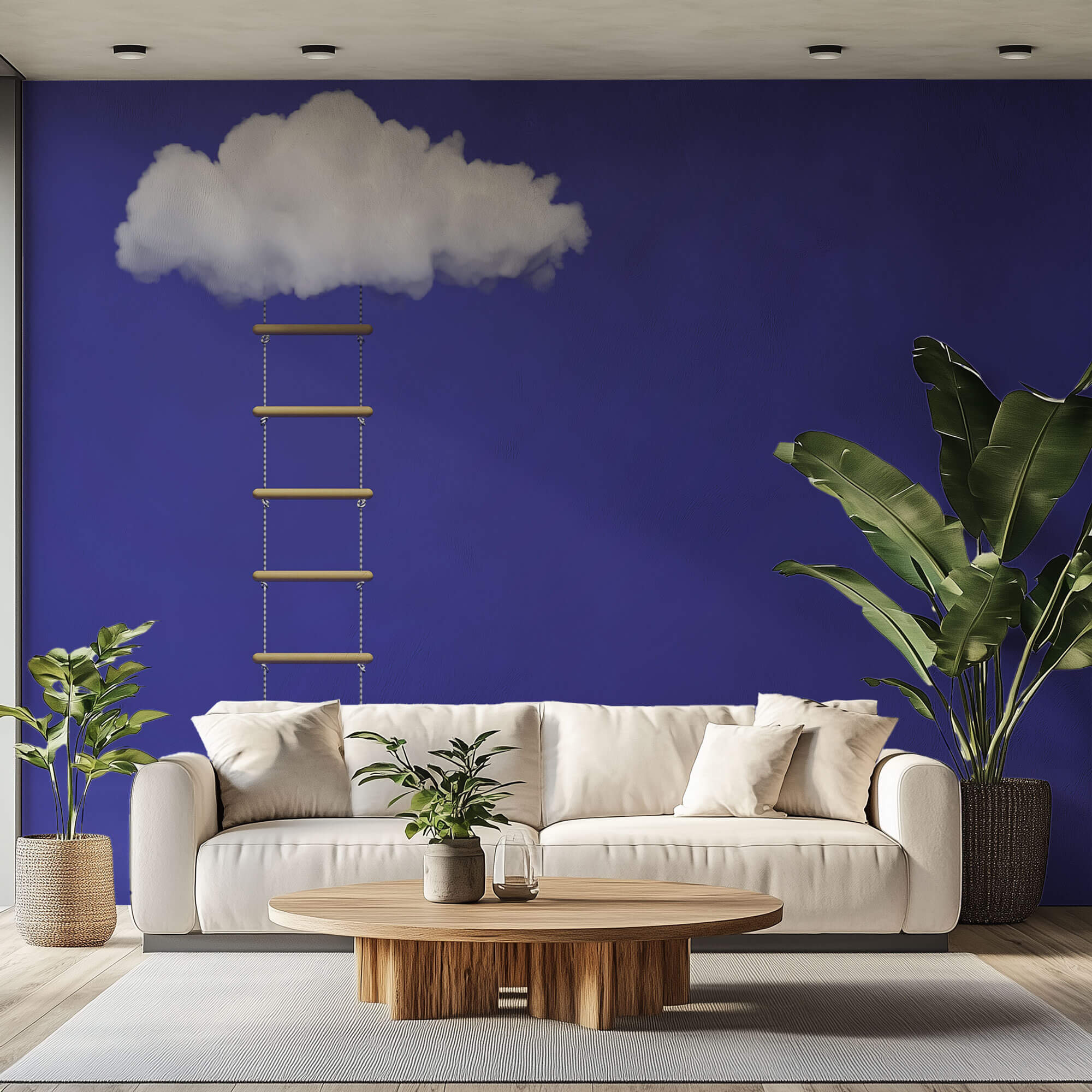 Tapet Personalizat Fine Art cu scara catre nor intr-un fundal albastru - STUDIO CLOUD
