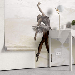 Tapet Personalizat Fine Art cu balerina pe un fundal bej cu caramida rosie - CREAM BALLERINA