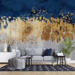 Tapet Personalizat Fine Art cu insertii aurii pe fundal alb texturat si albastru watercolor - TAINTED CANVAS