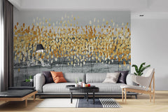 Tapet Personalizat Fine Art cu copaci abstracti cu frunze aurii - GOLDEN PLASTER LEAVES
