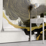 Tapet Personalizat Fine Art cu sectiuni de rondele de lemn aurii si fundal pictat cu acril - GOLDEN WOOD SECTIONS
