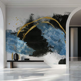 Tapet Personalizat Fine Art cu pictura artistica de accent in nuante de albastru negru si auriu 1 - TEXTURED SPLASH UP