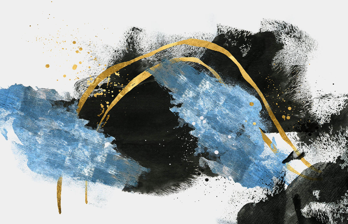 Tapet Personalizat Fine Art cu pictura artistica de accent in nuante de albastru negru si auriu 1 - TEXTURED SPLASH UP