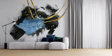 Tapet Personalizat Fine Art cu pictura artistica de accent in nuante de albastru negru si auriu 2 - TEXTURED SPLASH DOWN