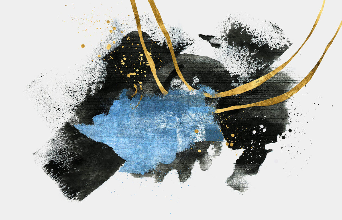 Tapet Personalizat Fine Art cu pictura artistica de accent in nuante de albastru negru si auriu 2 - TEXTURED SPLASH DOWN