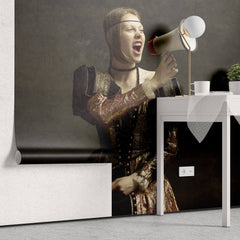 Tapet Personalizat Fine Art cu femeie in haine medievale cu megafon - MEDIEVAL MEGAPHONE