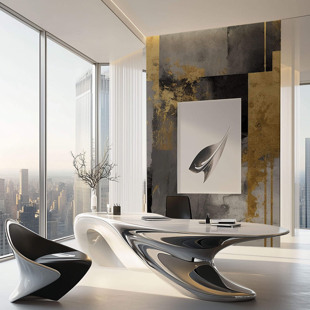 Tapet Personalizat Fine Art cu vopsea cimentata in nuante de gri si insertii aurii - INDUSTRIAL FINE ART