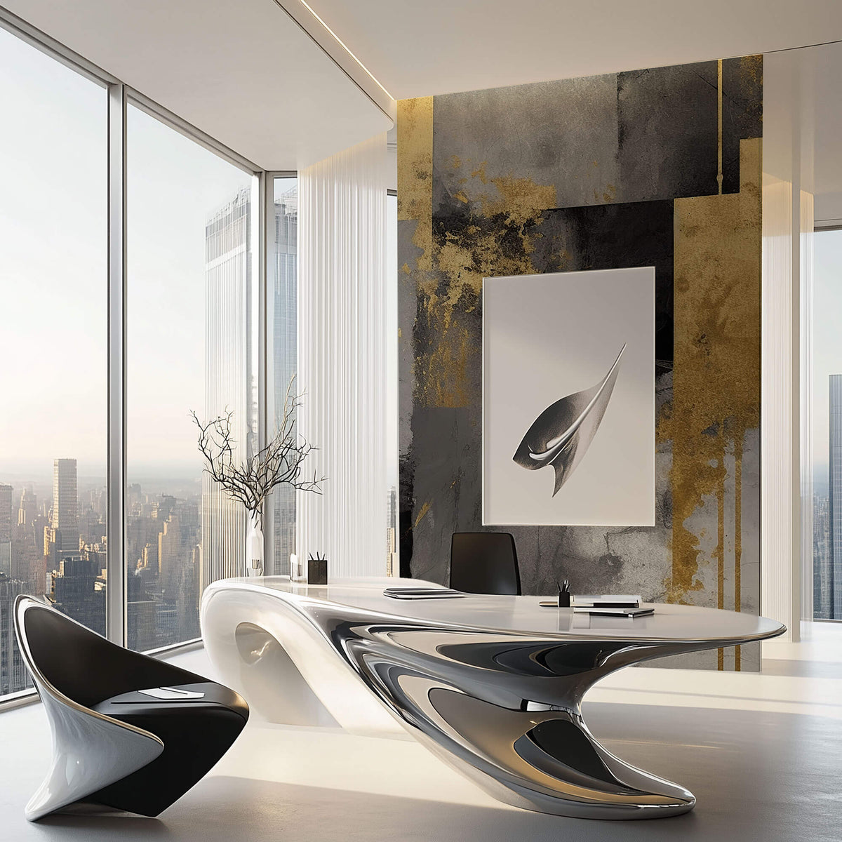 Tapet Personalizat Fine Art cu vopsea cimentata in nuante de gri si insertii aurii - INDUSTRIAL FINE ART