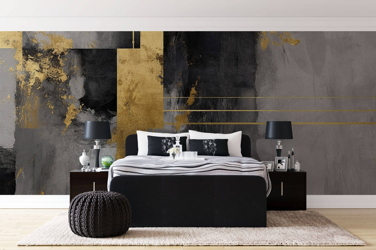Tapet Personalizat Fine Art cu vopsea cimentata in nuante de gri si insertii aurii - INDUSTRIAL FINE ART