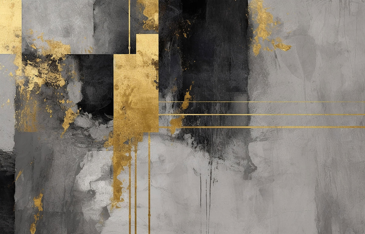 Tapet Personalizat Fine Art cu vopsea cimentata in nuante de gri si insertii aurii - INDUSTRIAL FINE ART