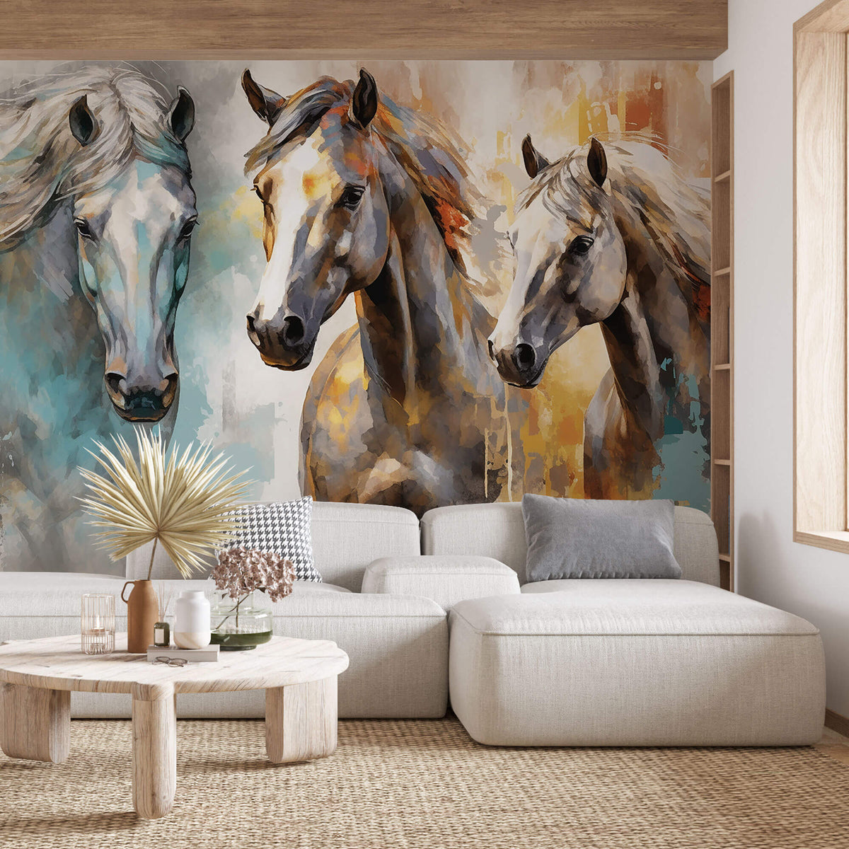 Tapet Personalizat Fine Art cu trei cai pictati in stil abstract - HIGH HORSES