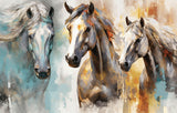 Tapet Personalizat Fine Art cu trei cai pictati in stil abstract - HIGH HORSES
