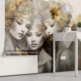 Tapet Personalizat Fine Art cu 3 femei cu accesorii florale si fundal texturat - OH MADDAME