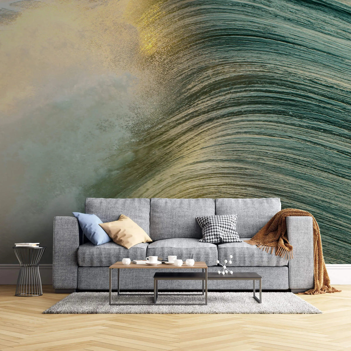 Tapet personalizat fotografie cu valurile marii in lumina apusului sunset waves