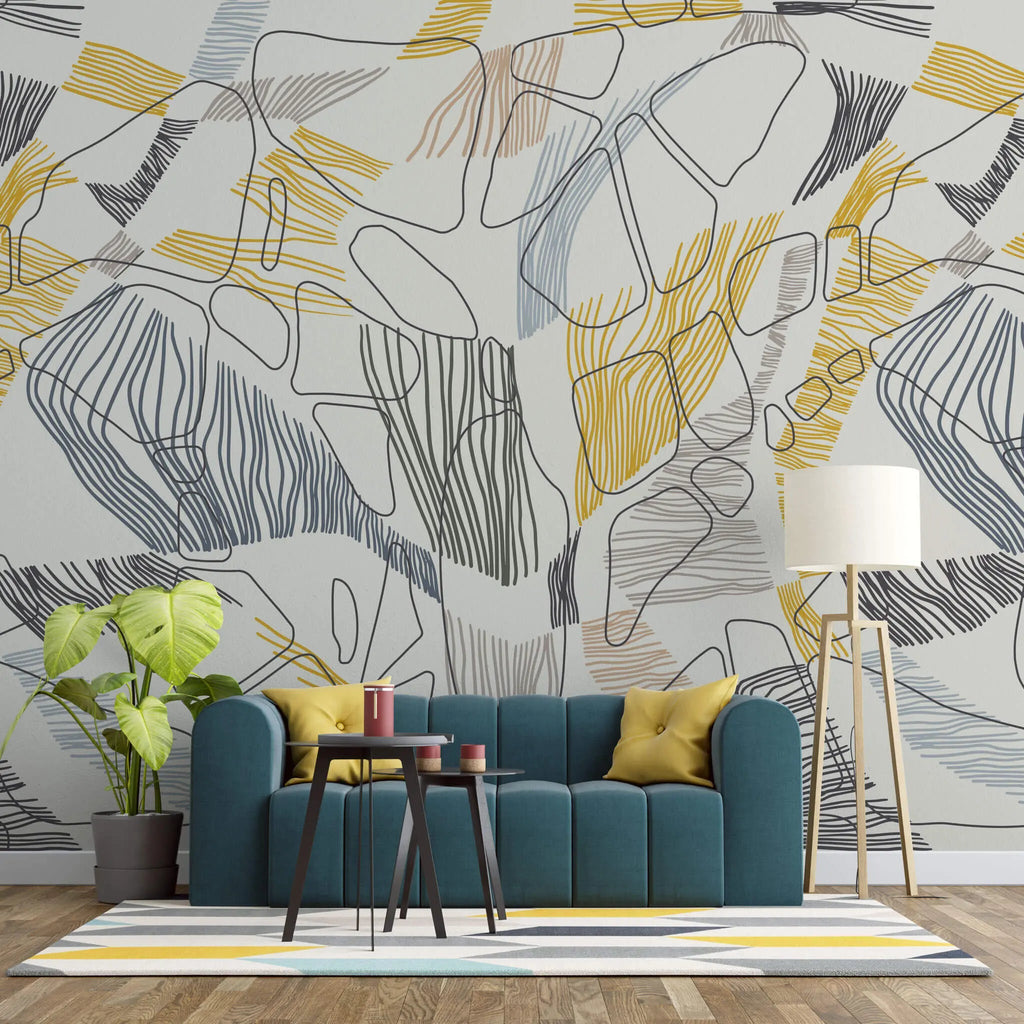 Tapet personalizat line art cu modele abstracte colorate abstract line art
