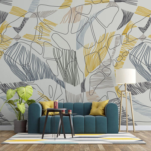 Tapet personalizat line art cu modele abstracte colorate abstract line art