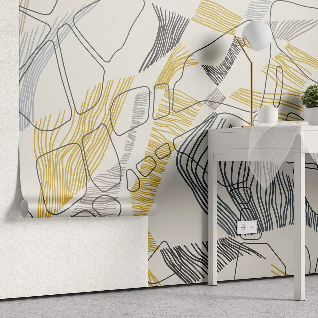 Tapet personalizat line art cu modele abstracte colorate abstract line art