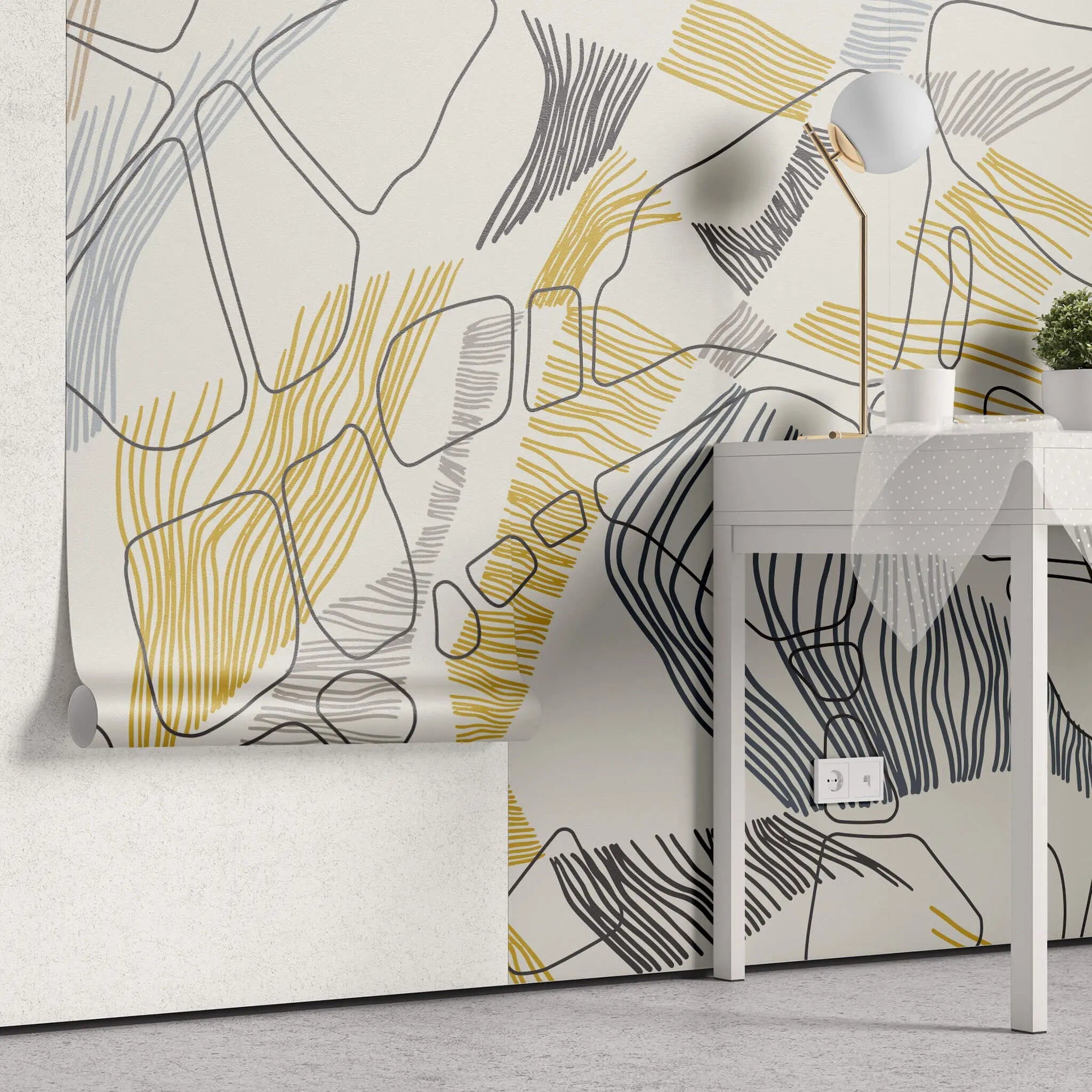 Tapet personalizat line art cu modele abstracte colorate abstract line art