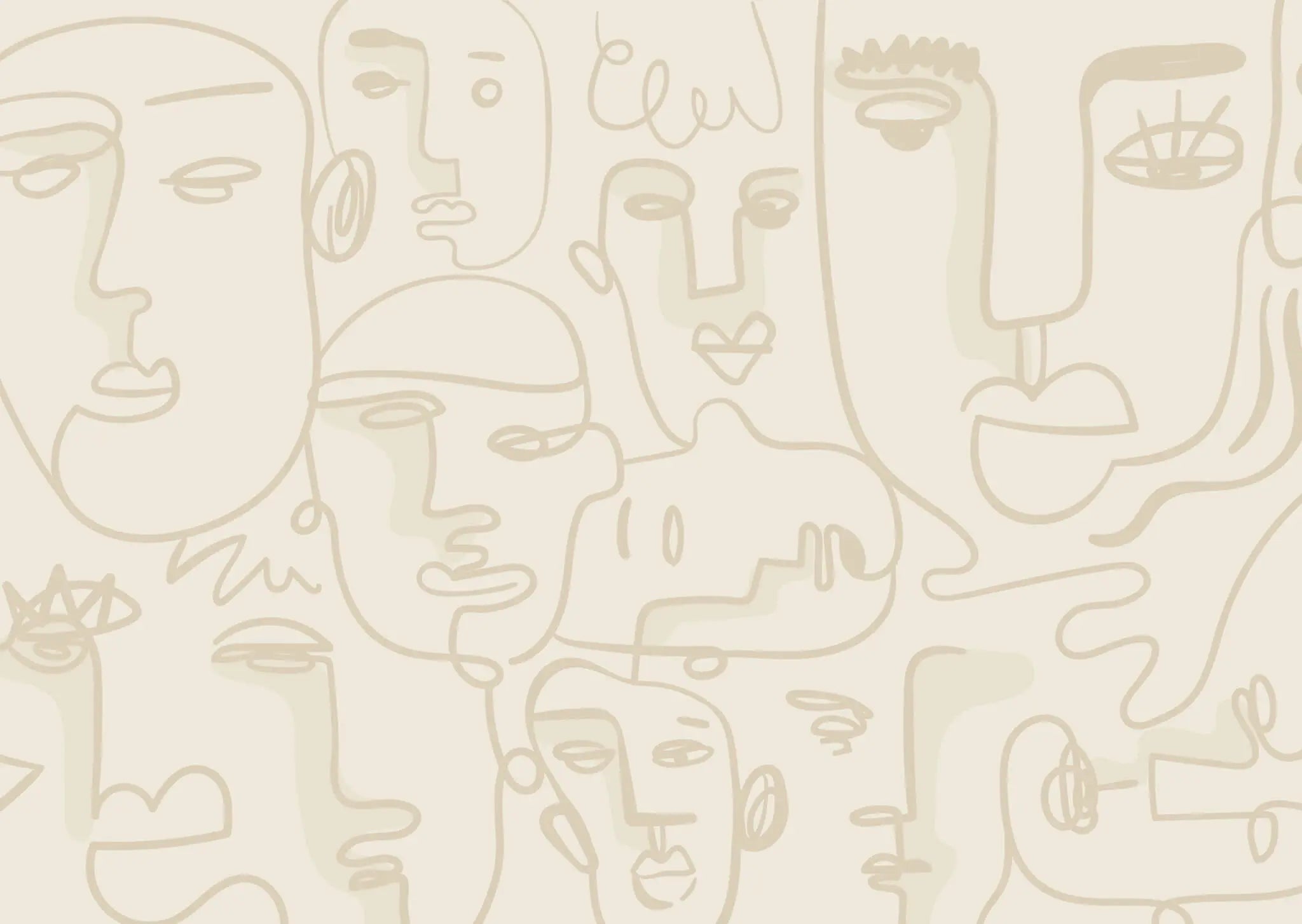 Tapet personalizat line art cu fete in nuante de bej face line art