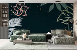 Tapet personalizat line art cu frunze colorate pe un fundal inchis dark leaves