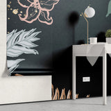Tapet personalizat line art cu frunze colorate pe un fundal inchis dark leaves