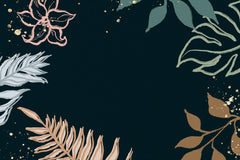 Tapet personalizat line art cu frunze colorate pe un fundal inchis dark leaves