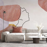 Tapet personalizat line art cu portret si nuante de roz african pink
