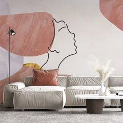 Tapet personalizat line art cu portret si nuante de roz african pink