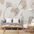 Tapet personalizat line art cu linii si puncte in nuante de bej si roz pudrat lines & dots