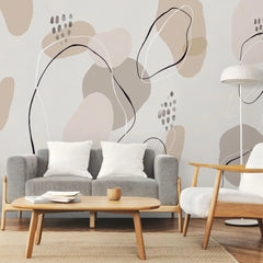 Tapet personalizat line art cu linii si puncte in nuante de bej si roz pudrat lines & dots