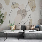 Tapet personalizat line art cu linii si puncte in nuante de bej si roz pudrat lines & dots