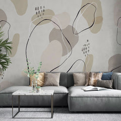 Tapet personalizat line art cu linii si puncte in nuante de bej si roz pudrat lines & dots