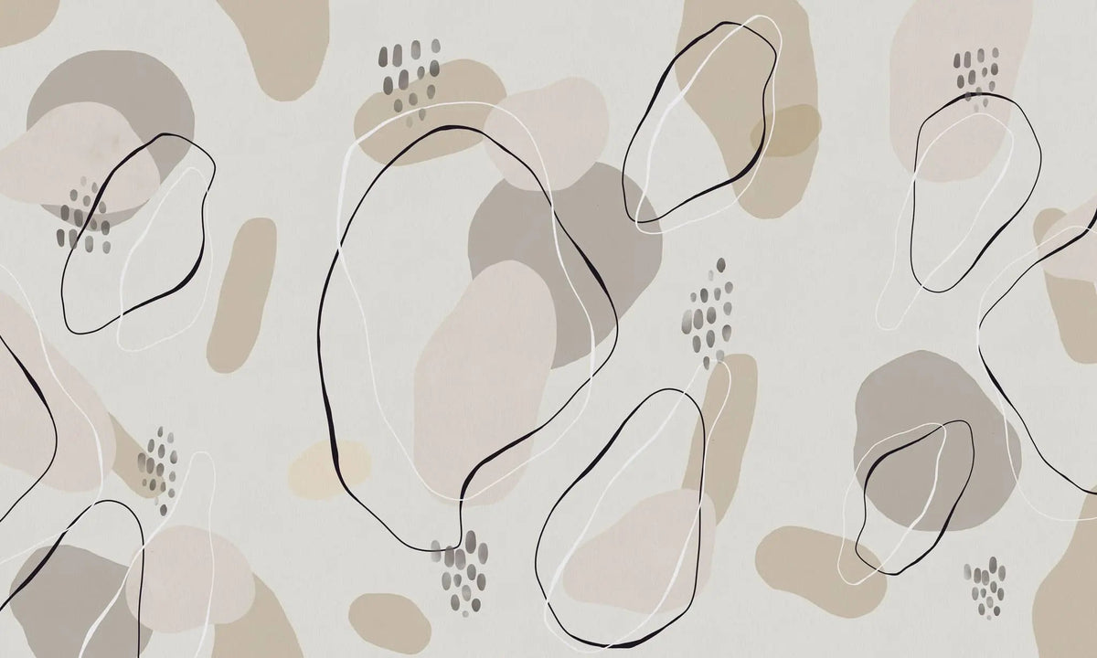 Tapet personalizat line art cu linii si puncte in nuante de bej si roz pudrat lines & dots