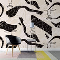 Tapet personalizat Line Art cu portrete feminine si scris italic in nuante de bej si negru - WRITING ART