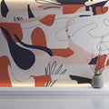 Tapet personalizat Line Art cu elemente abstracte in nuante vivide de corai - VIVID LINE ART