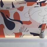 Tapet personalizat Line Art cu elemente abstracte in nuante vivide de corai - VIVID LINE ART