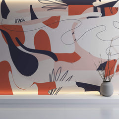 Tapet personalizat Line Art cu elemente abstracte in nuante vivide de corai - VIVID LINE ART