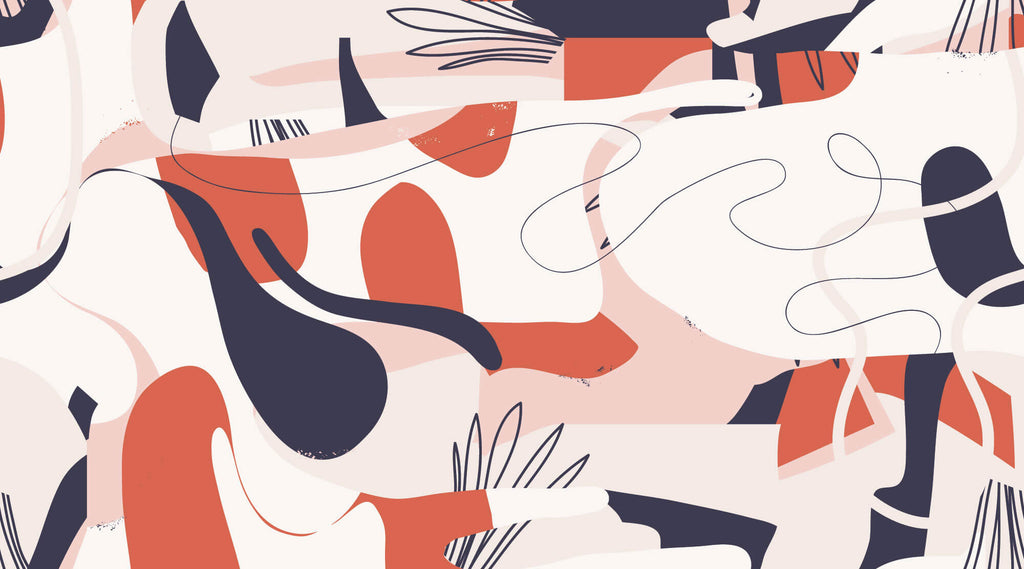 Tapet personalizat Line Art cu elemente abstracte in nuante vivide de corai - VIVID LINE ART
