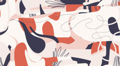 Tapet personalizat Line Art cu elemente abstracte in nuante vivide de corai - VIVID LINE ART