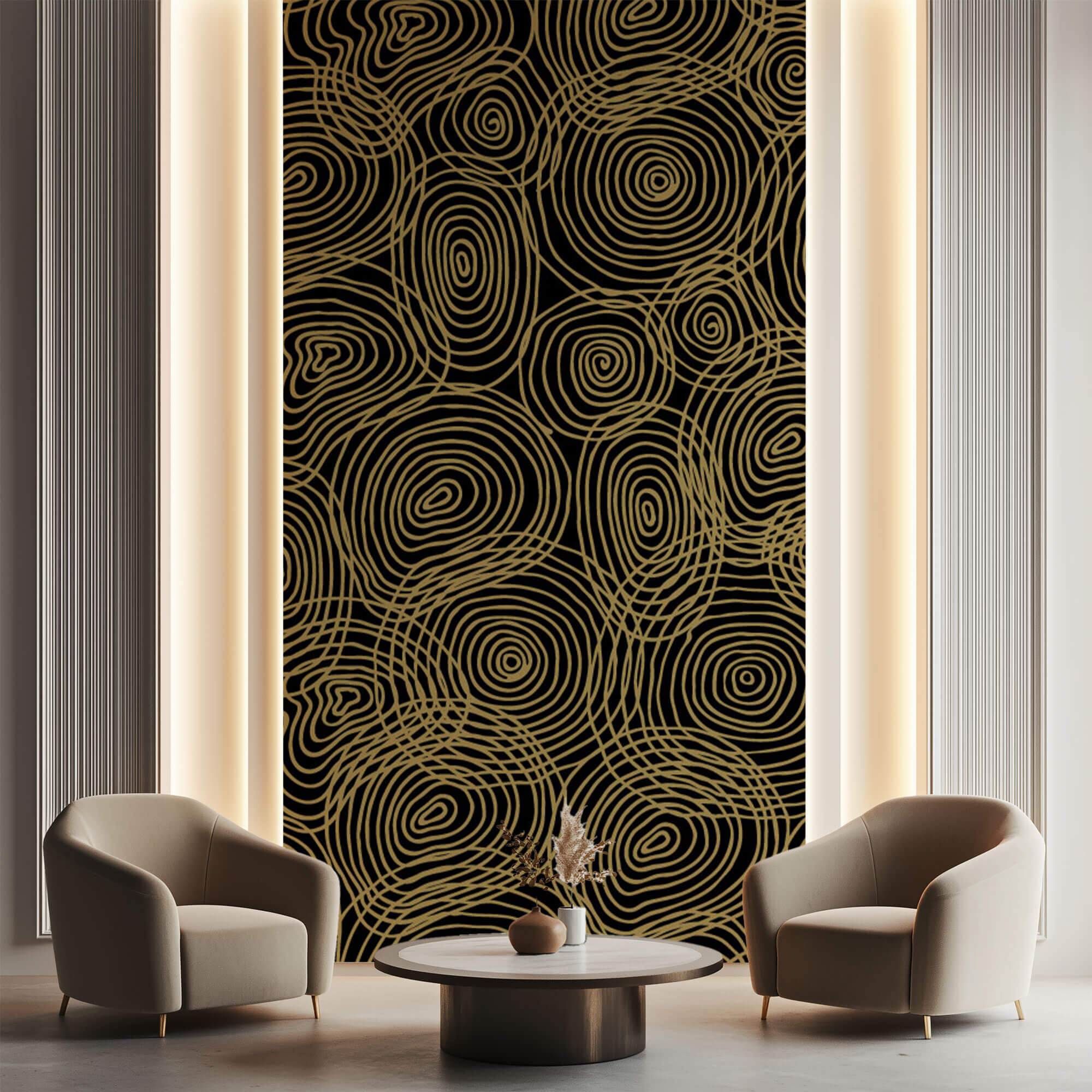Tapet personalizat Line Art cu cercuri liniare ce amintesc de inelele de lemn - WOODEN LINES