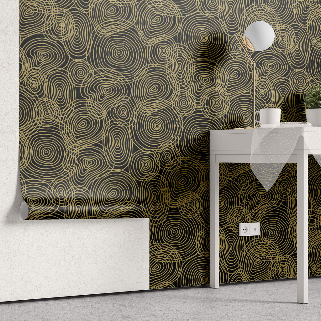 Tapet personalizat Line Art cu cercuri liniare ce amintesc de inelele de lemn - WOODEN LINES