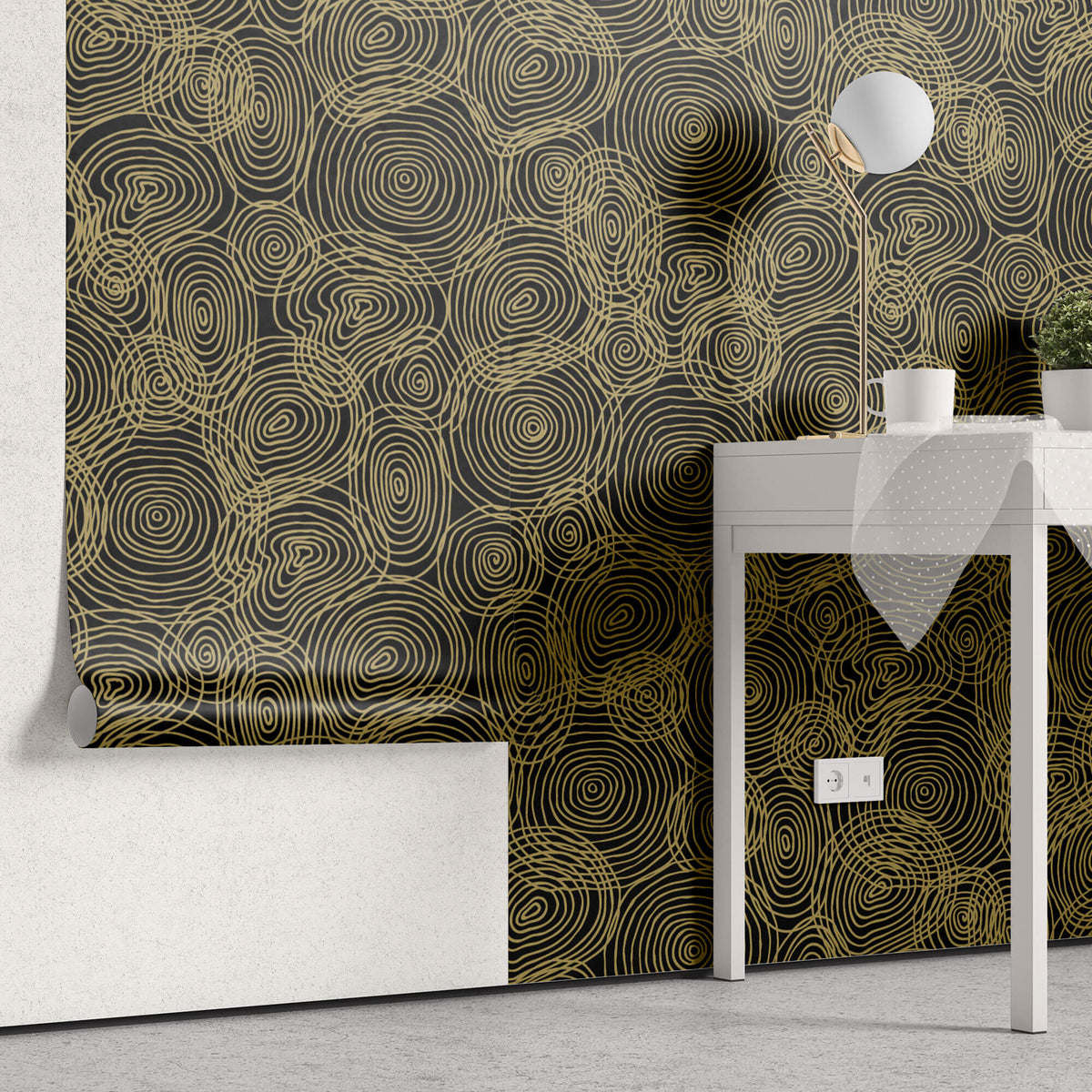 Tapet personalizat Line Art cu cercuri liniare ce amintesc de inelele de lemn - WOODEN LINES