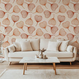 Tapet personalizat Line Art cu frunze mici in nuante de portocaliu - LITTLE ORANGE LEAVES