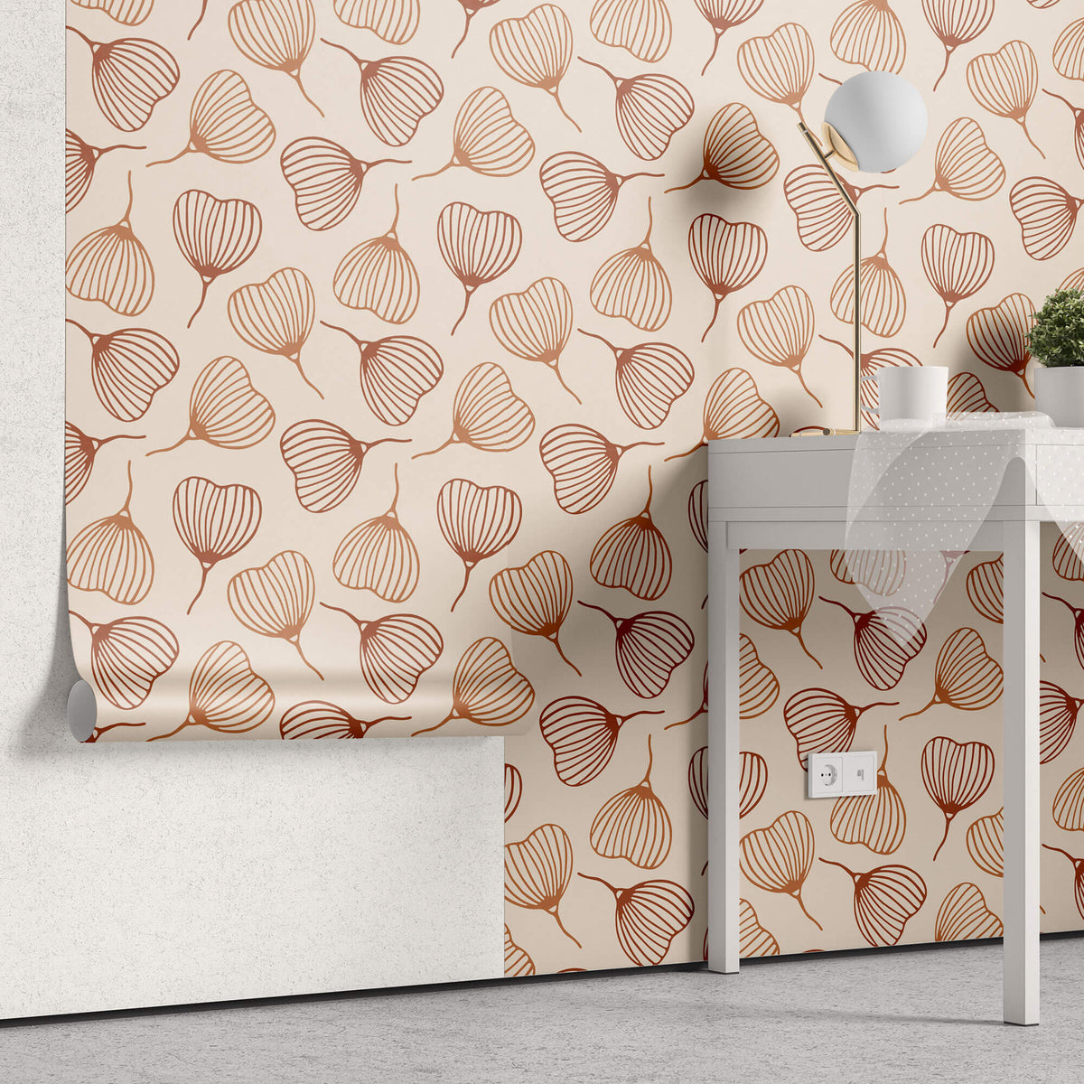 Tapet personalizat Line Art cu frunze mici in nuante de portocaliu - LITTLE ORANGE LEAVES