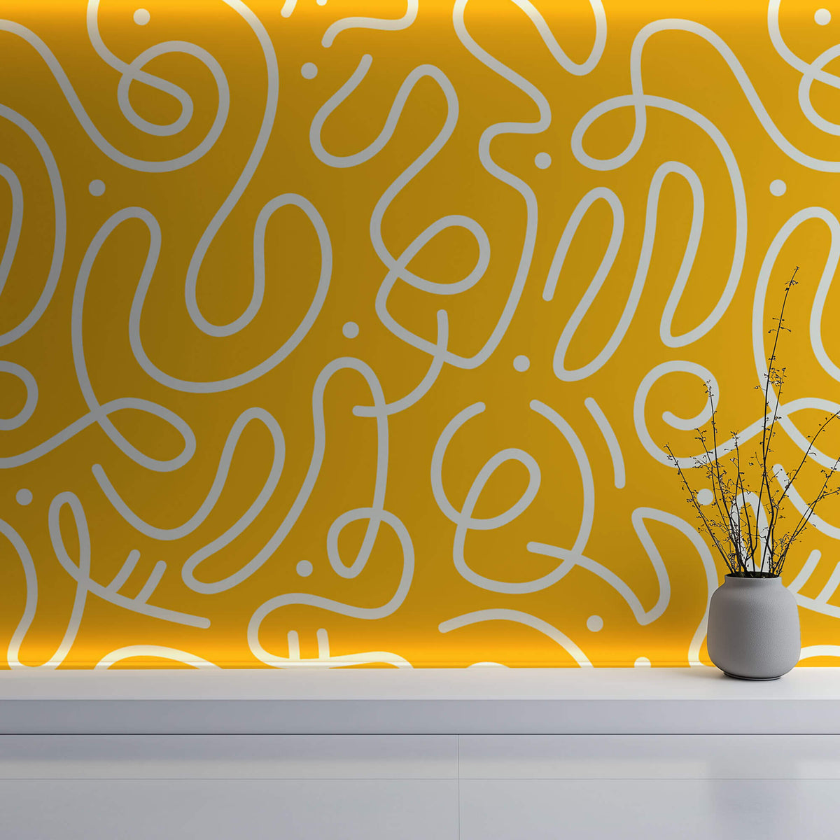 Tapet personalizat Line Art cu model modern minimalist jucaus in nuante vibrante de galben - YELLOW BRIGHT