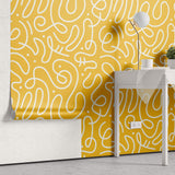 Tapet personalizat Line Art cu model modern minimalist jucaus in nuante vibrante de galben - YELLOW BRIGHT